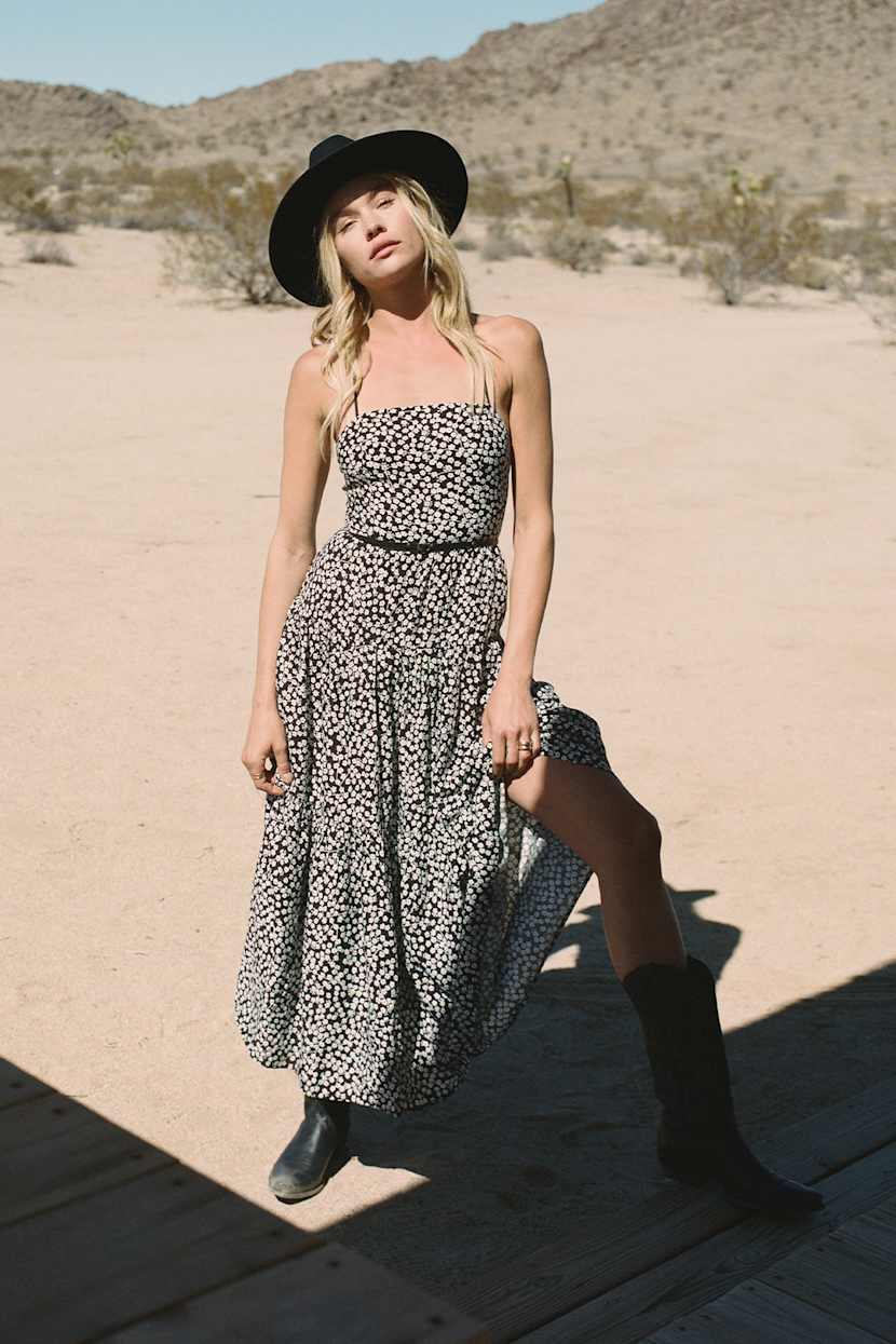 Black Maxi Dress - Floral Print Dress - Tiered Midi Dress - Lulus