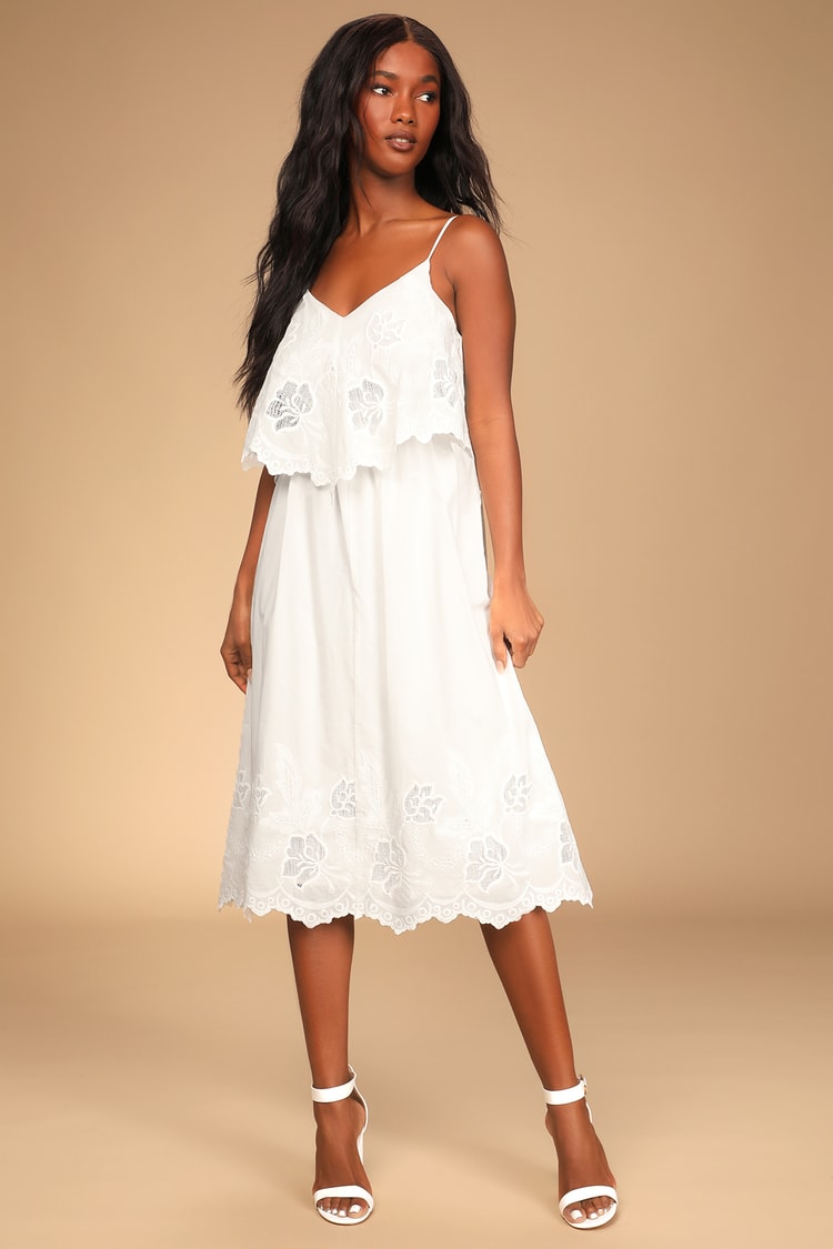 Days of Summer White Embroidered Midi Dress