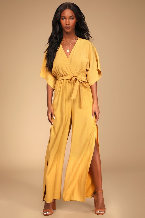 Mustard Yellow Jumpsuit - Two-Piece Jumpsuit - Lace-Up Jumpsuit - Lulus