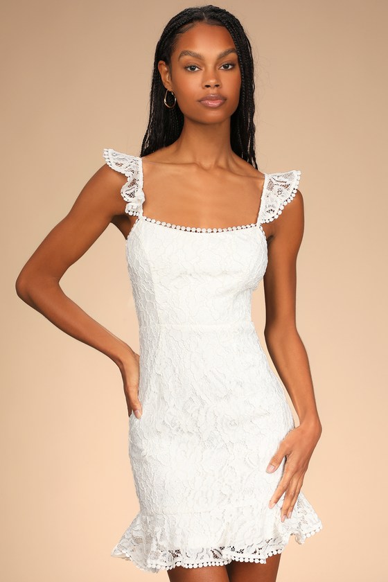 Ivory Mini Dress - Lace Mini Dress ...