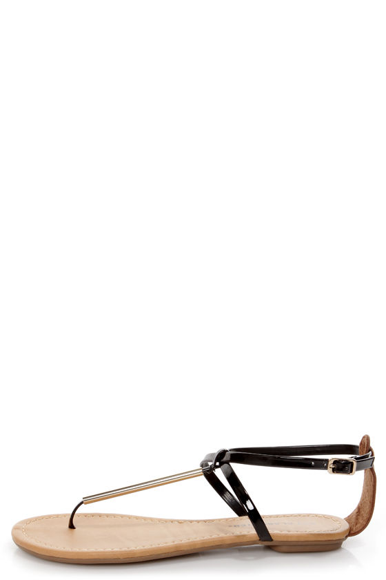 City Classified Elaine Black Patent and Gold Thong Sandals - $18.00 - Lulus
