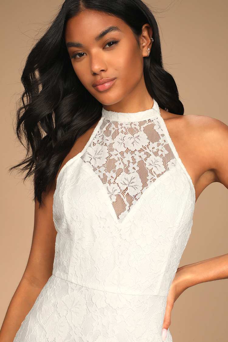 Love Season White Lace Backless Halter Maxi Dress