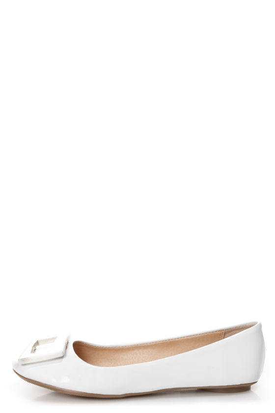 City Classified Hera White Patent Toe-Buckle Ballet Flats - $18.00 - Lulus