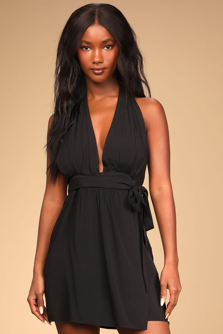 Black Dress - Wrap Dress - Halter Dress - Wrap Mini Dress - Lulus
