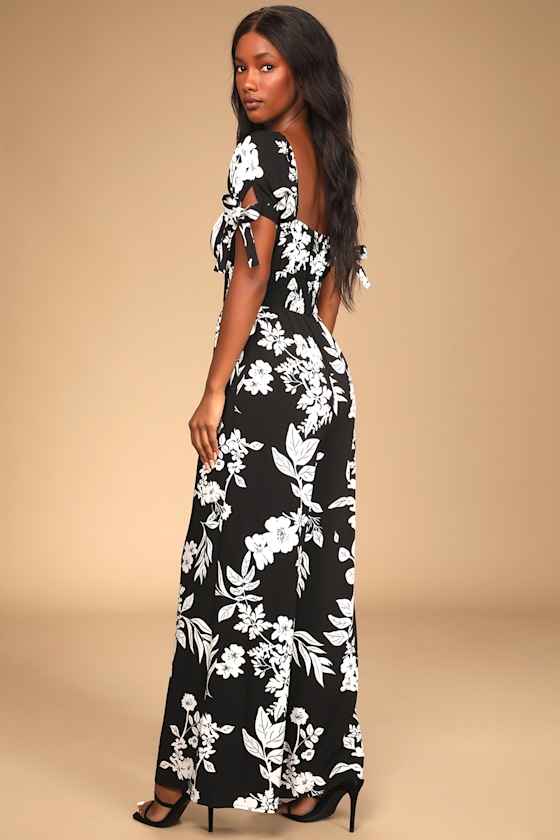 Night and Day Black Floral Print Short Sleeve Wide Leg Jumpsuit 5