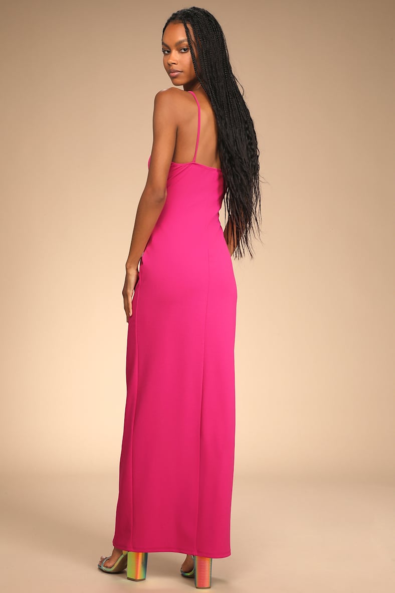 Sweetest Admirer Magenta Ruched Surplice Maxi Dress