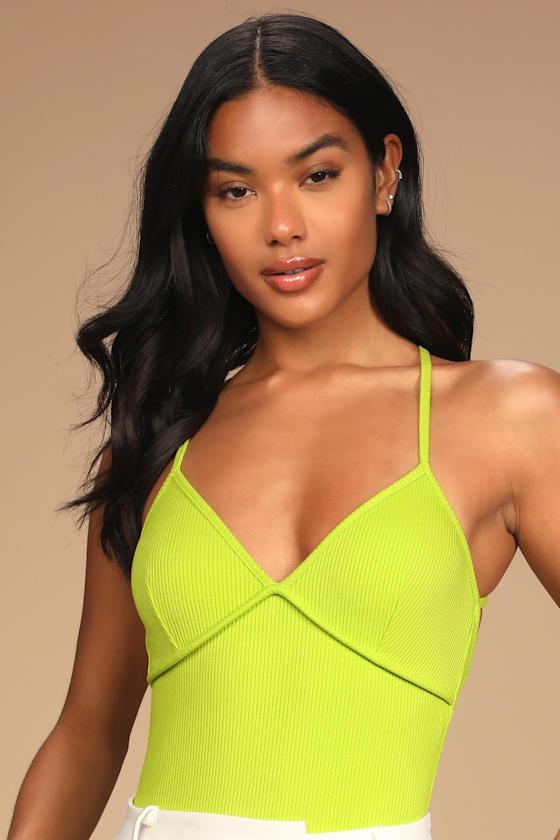 Glamorous Green Ribbed Bodysuit main image 1