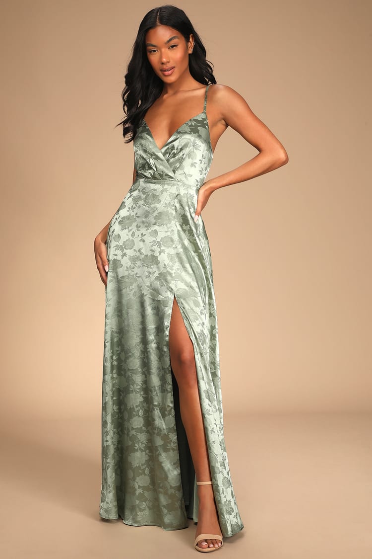 sage green satin dress
