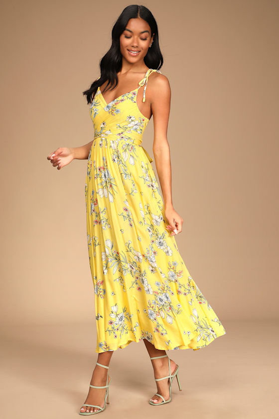 Yellow Floral Maxi Dress - Tie-Shoulder Dress - Floral Maxi Dress - Lulus