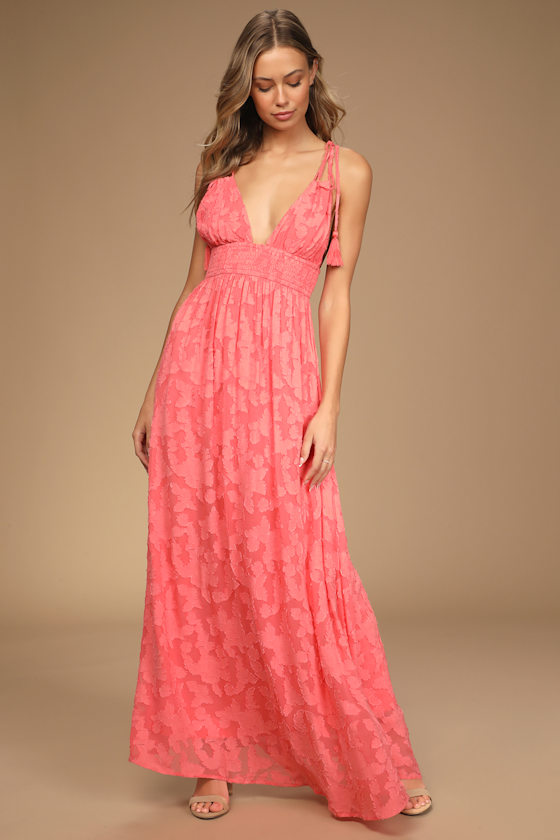 Leading Lady Sweetheart Maxi Dress Red Floral Burnout