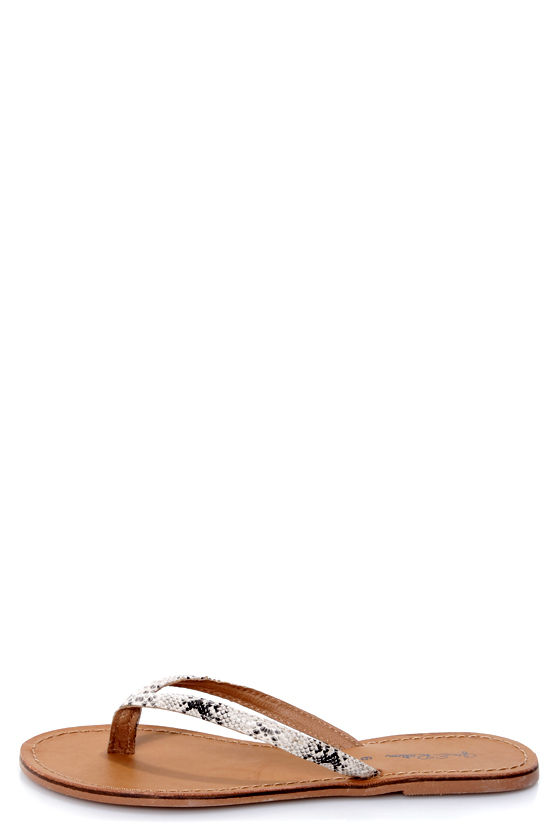 Tory 11 Taupe Python Print Thong Sandals - $18.00 - Lulus