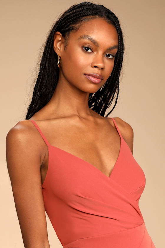 Stunning Outlook Terracotta Surplice Faux-Wrap Maxi Dress 3