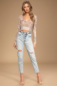 The Original Light Wash Distressed High Rise Mom Jeans