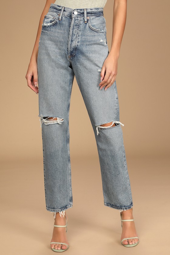 AGOLDE 90's Mid-Rise - Medium Wash Jeans - Ripped Jeans - Lulus