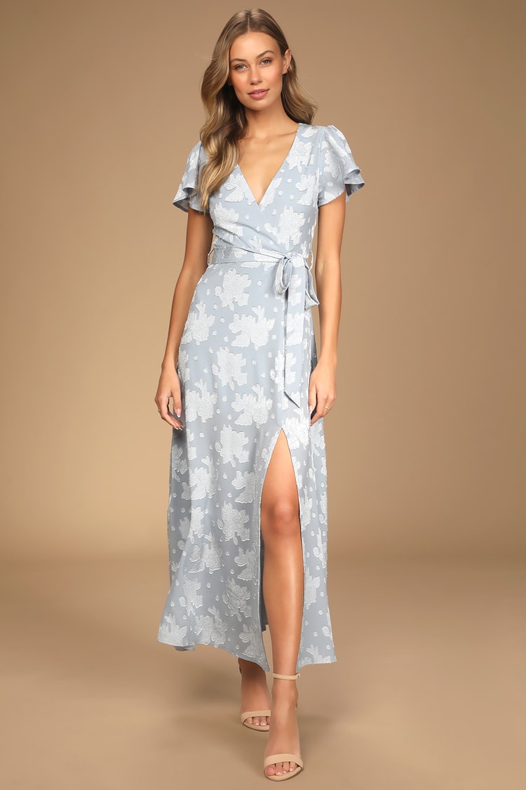 Alle sammen medaljevinder Patent Light Blue Maxi Dress - Jacquard Maxi Dress - Surplice Maxi Dress - Lulus