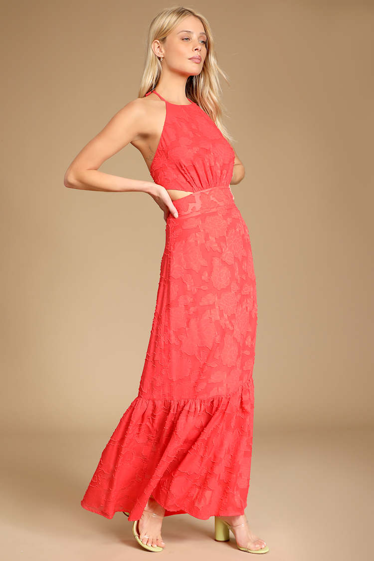 macys dresses elegant Coral Short Sleeves Off the Shoulder Ball Gown Prom Dress With Pocket –  Demodresses main image 0