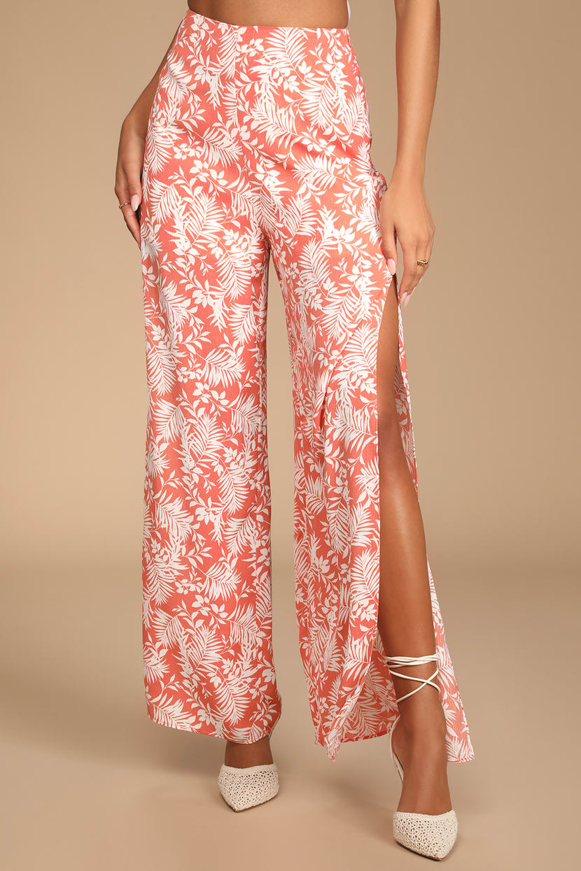 Noisy May Wide Leg Pants in Coral Monogram - Part of A set-Multi