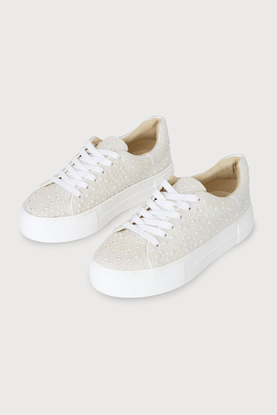 SB-Sidny White Pearl Rhinestone Platform Sneakers 3