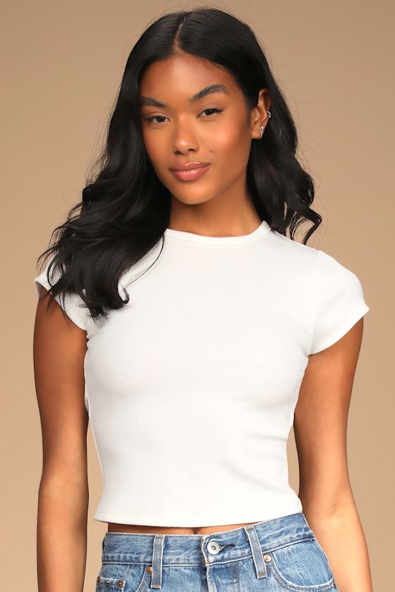 White Ribbed Crop Top - Open Back Top 