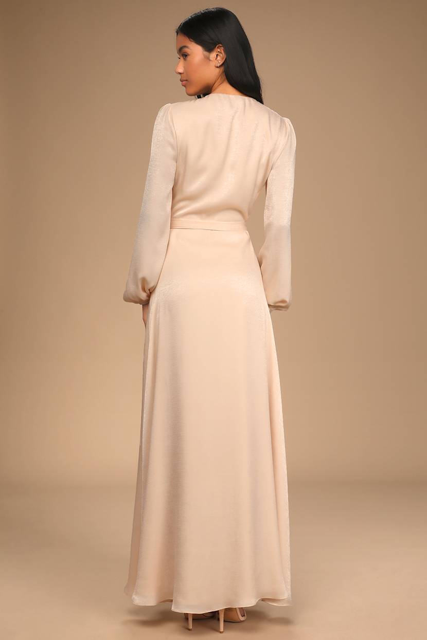 Light Peach Maxi Dress - Satin Dress - Long Sleeve Dress - Maxi - Lulus Light Peach Maxi Dress - Satin Dress - Long Sleeve Dress - Maxi - Lulus