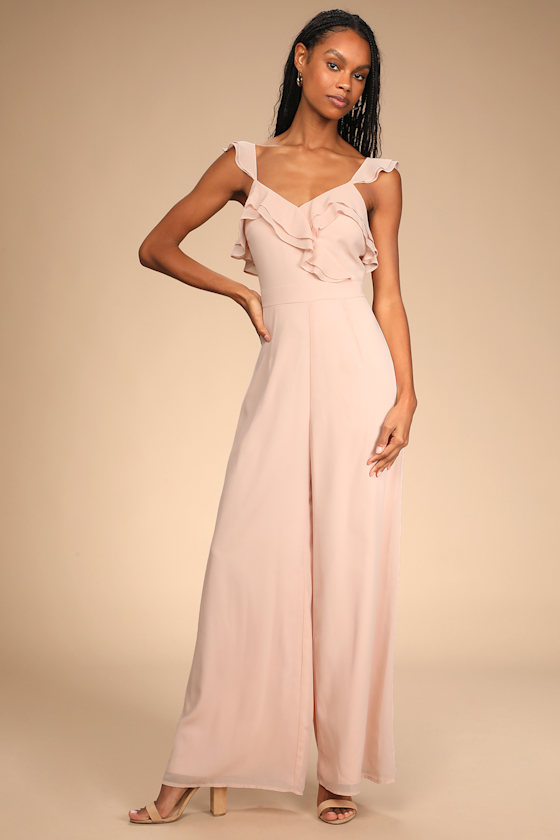 Blush Pink Jumpsuit Ruffled Jumpsuit WideLeg Jumpsuit Lulus