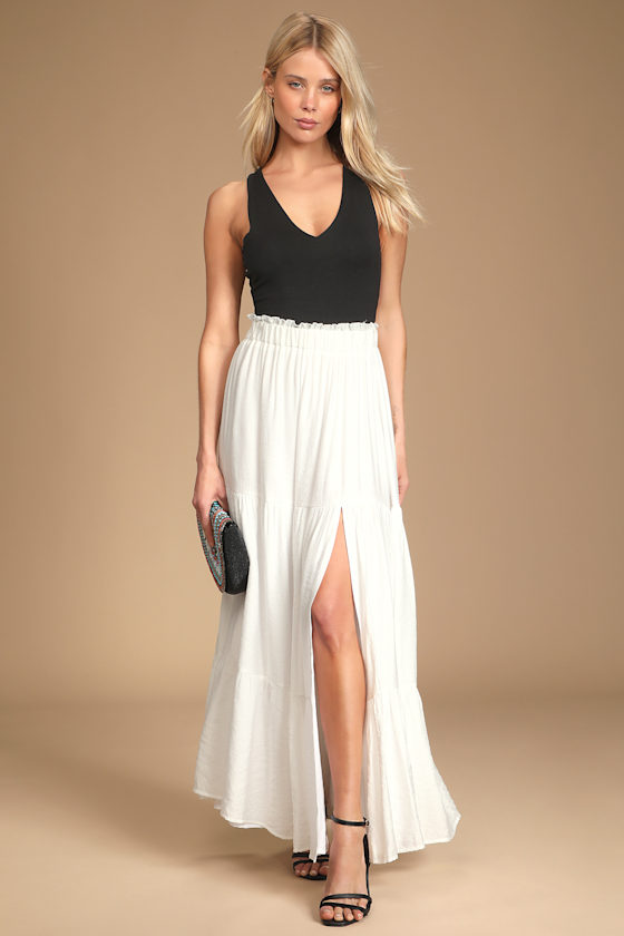 Bright Breezes Ivory Tiered Maxi Skirt 3
