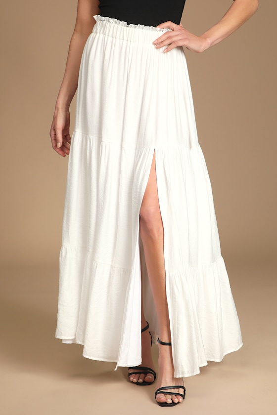 Bright Breezes Ivory Tiered Maxi Skirt 5