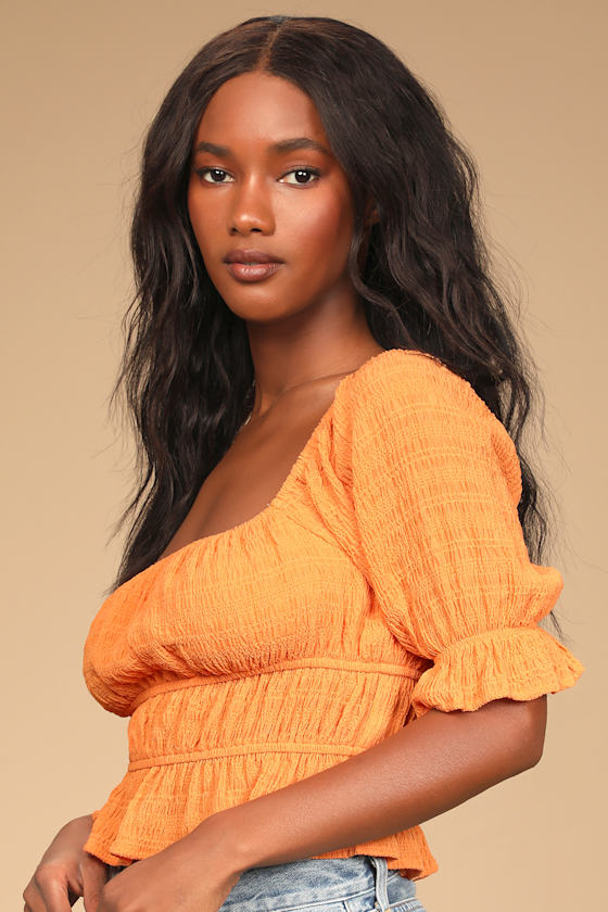 Summery Vibes Orange Smocked Half Sleeve Top 4