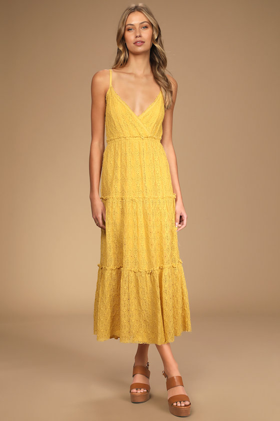 Yellow Lace Dress - Tiered Maxi Dress - Sleeveless Maxi Dress - Lulus