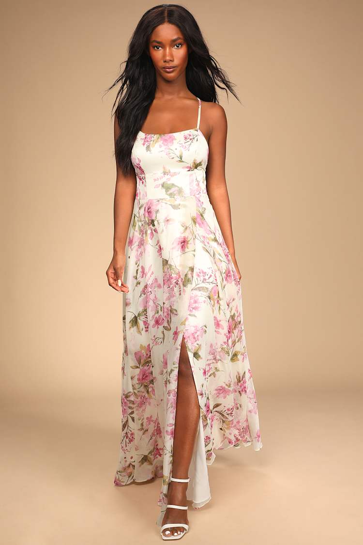 Cream Floral Print Dress - Sleeveless Maxi Dress - Floral Dress - Lulus