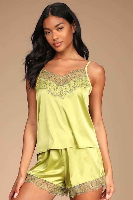 Lime Green Pajama Set TwoPiece Pajama Set Satin Pajama Set Lulus