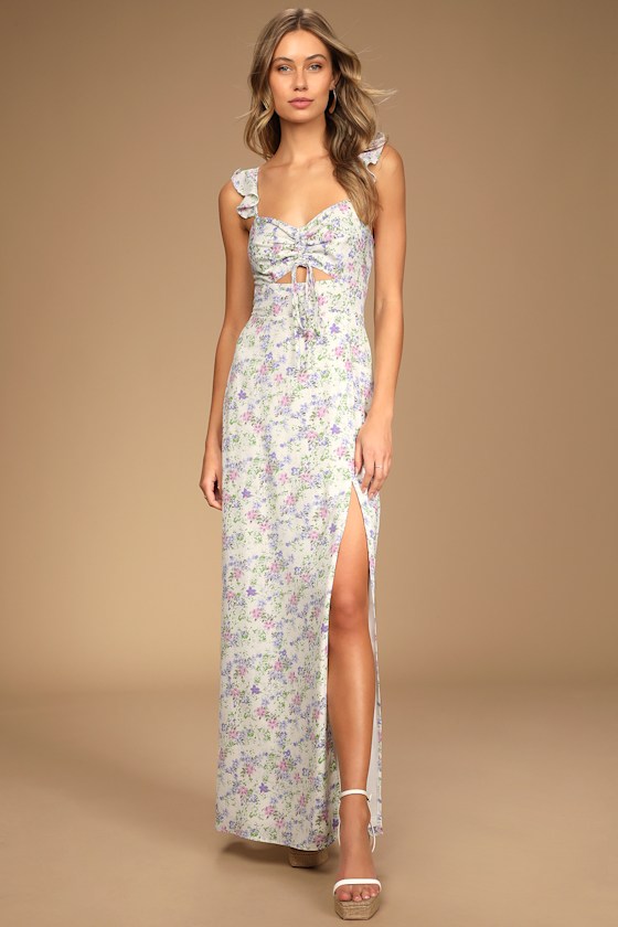 The Way to Love Ivory Floral Print Ruffled Maxi Dress 2