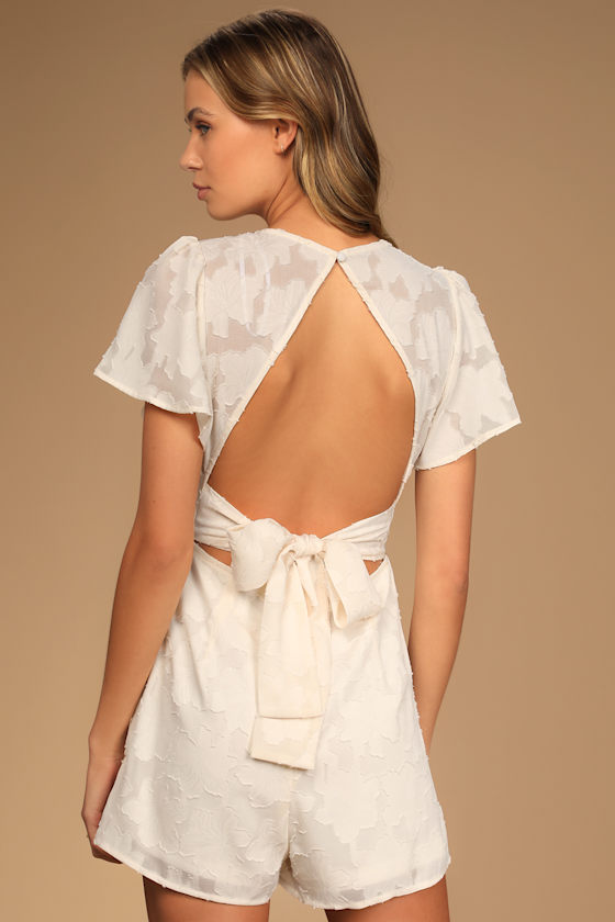 Lovely Times Cream Floral Burnout Backless Romper 1