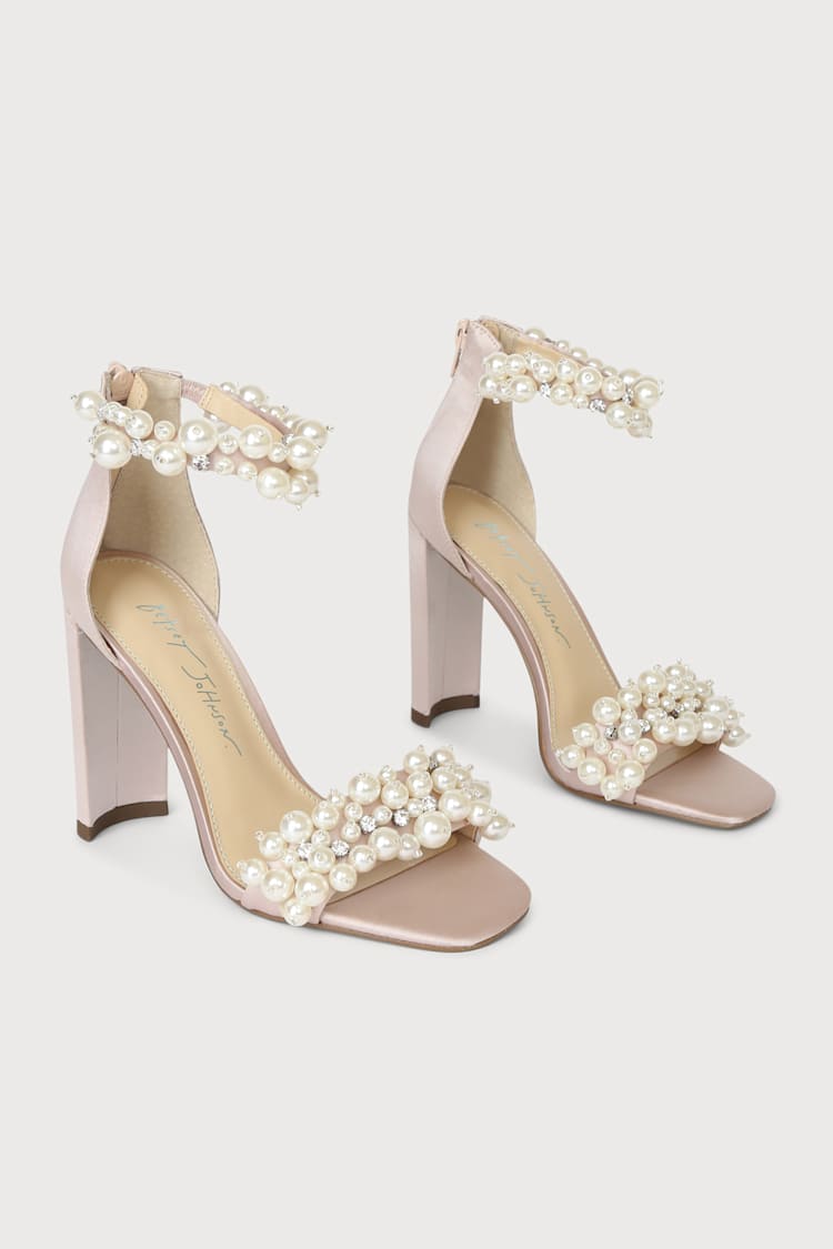 SB-Fay Blush Satin Pearl Rhinestone High Heel Sandals