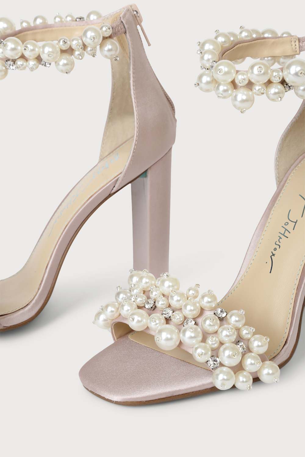SB-Fay Blush Satin Pearl Rhinestone High Heel Sandals