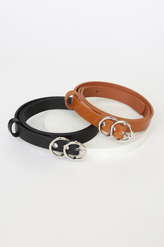 Black and Brown Belt Set Double Buckle Belt Round Buckle Belt Lulus