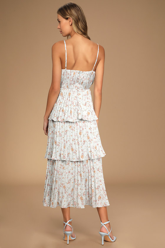 Blue Midi Dress - Tiered Floral Midi Dress - Bustier Midi Dress - Image 4