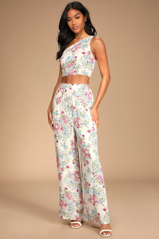 Florally Dreamy Ivory Floral One-Shoulder Two-Piece Jumpsuit 2