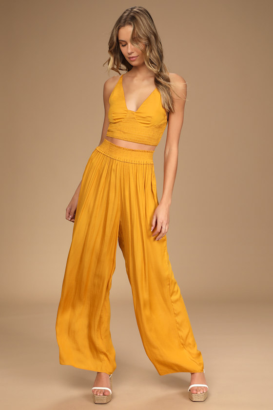 Mustard Yellow Crop Top Smocked Top Sleeveless Crop Top Lulus