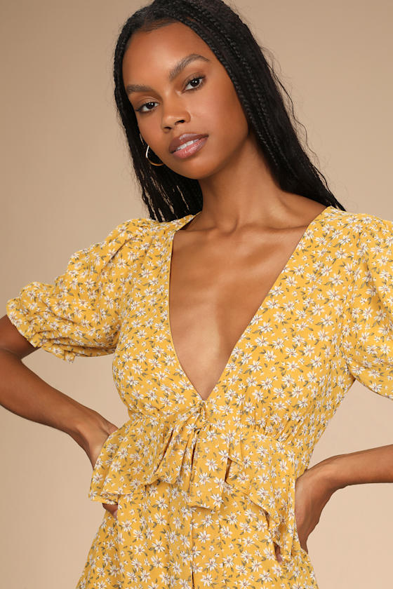 Anything Lovelier Yellow Floral Print Tiered Midi Dress 8