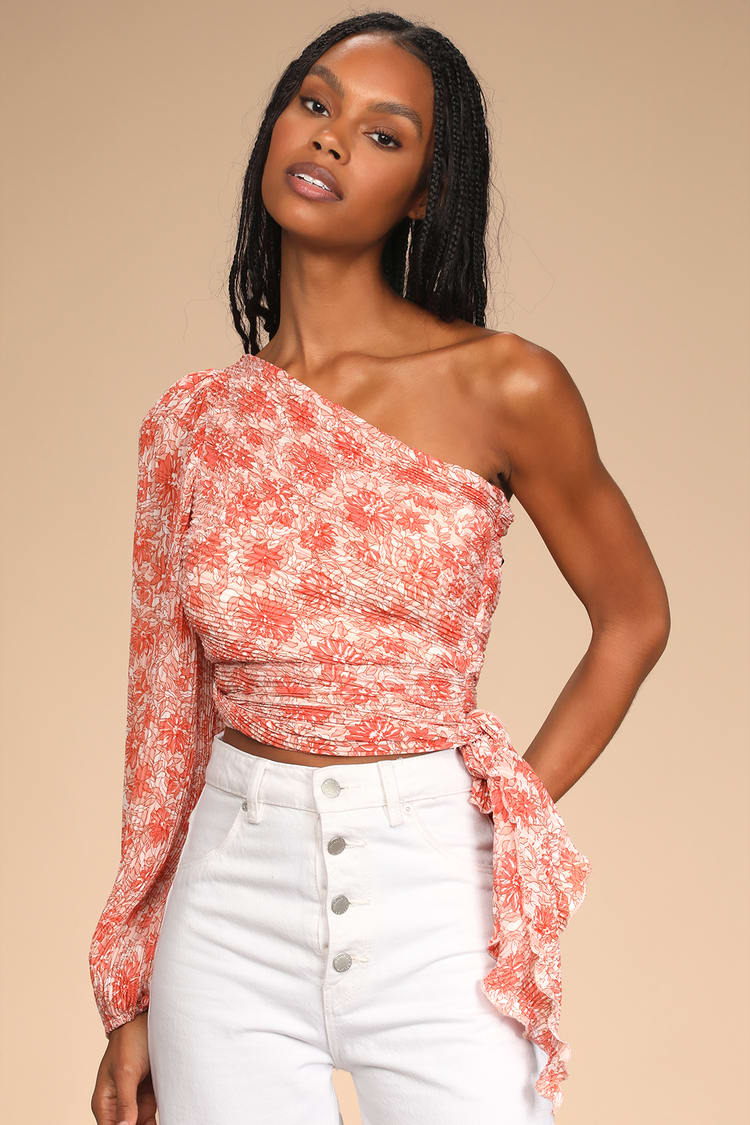 Pink - Pleated Chiffon Top - One-Shoulder Top - Lulus
