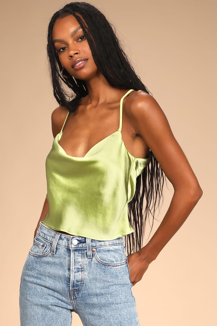 Hold Onto Love Lime Green Satin Cowl Neck Cami Tank Top