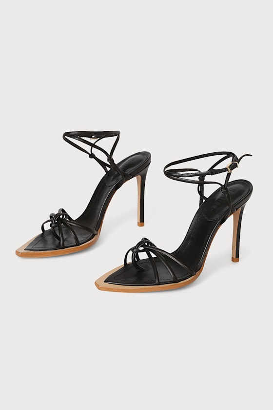 Abby Black Strappy Pointed-Toe Thong High-Heel Sandals 3