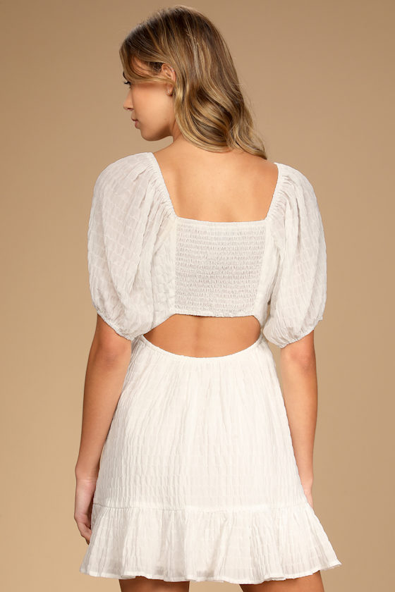Flirtatious Fit White Puff Sleeve Mini Dress 2