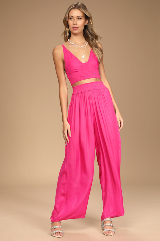 Sleek And Chic Hot Pink Wide-Leg Pants 1