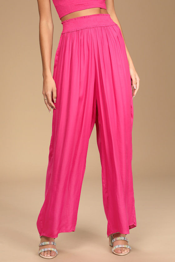 Sleek And Chic Hot Pink Wide-Leg Pants 6