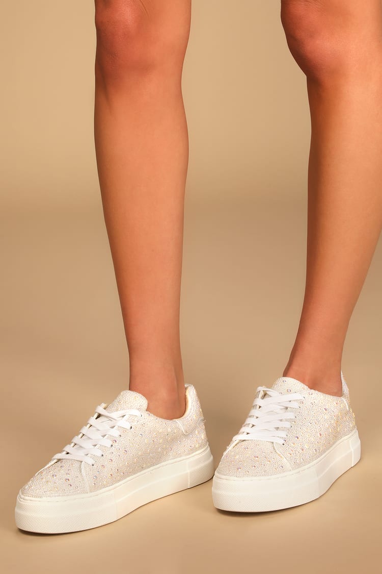 Shoes, Rhinestone Pearl Bling Low Top Sneaker Tennis Shoes