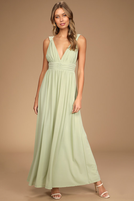 Mesmerized by Love Light Sage Mesh Lace-Up Maxi Dress 3