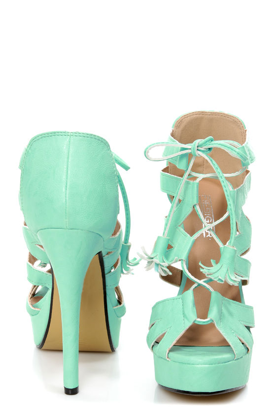 mint green lace heels