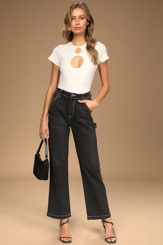 Let's Circle Back Ivory Ribbed Short Sleeve Cutout Bodysuit 5